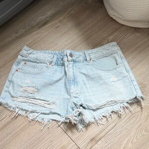Garage Light Wash Frayed Denim Shorts (NEVER WORN)